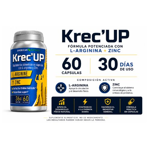 Krec’UP™ – Suplemento Nutricional para Crecimiento y Desarrollo | Oferta Especial 1 o 2 Frascos (Tratamiento Completo de 2 Meses)