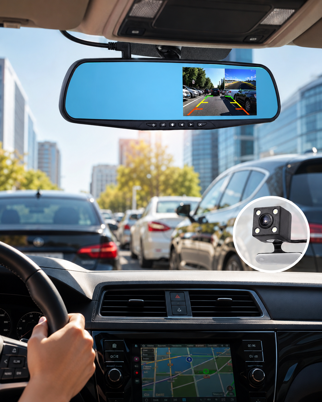 Espejo Retrovisor Inteligente 4 en 1 con Pantalla Táctil