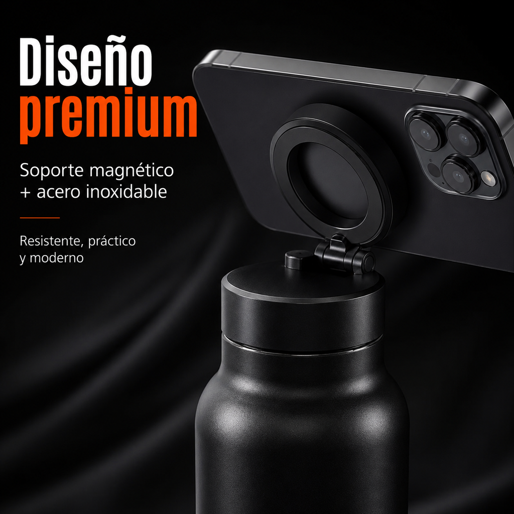 Botella Térmica con Soporte Magnético para Celular 360°