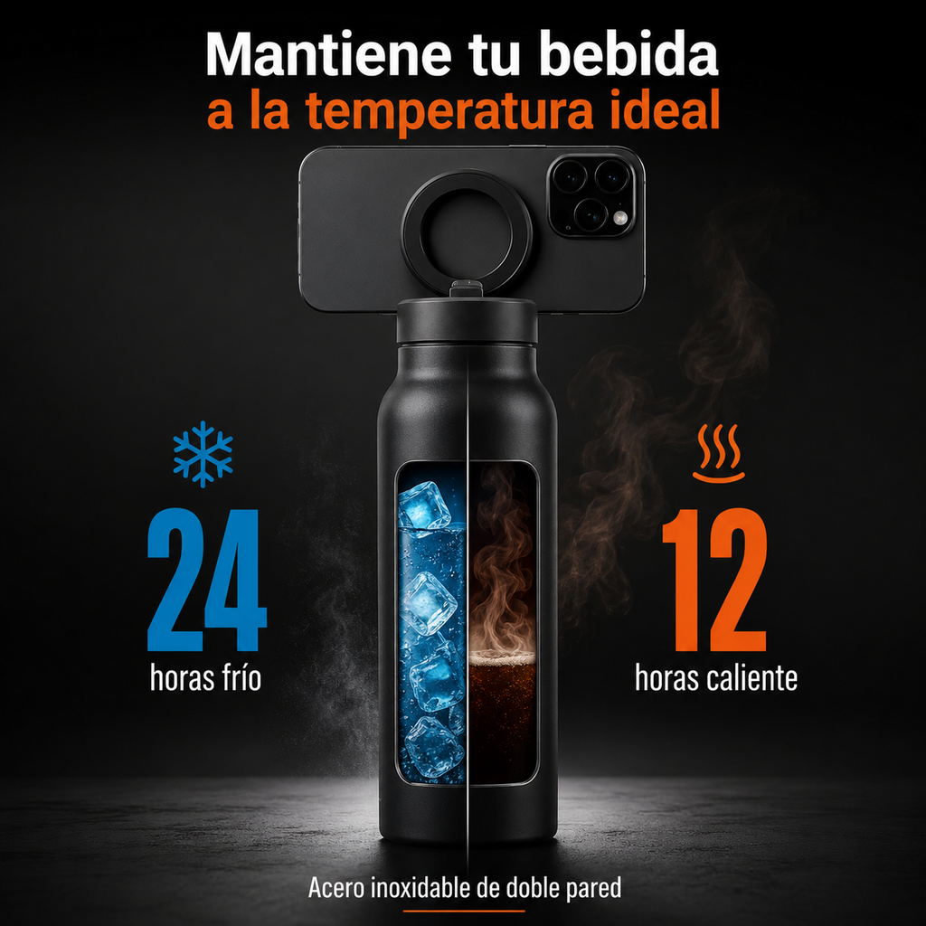 Botella Térmica con Soporte Magnético para Celular 360°