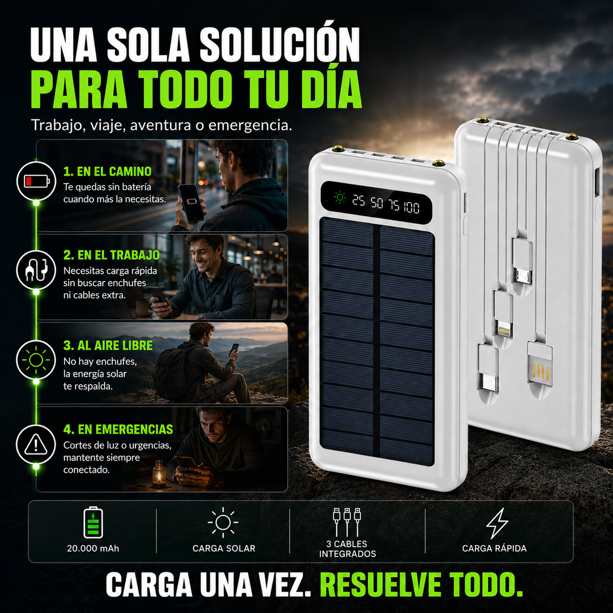Power Bank Solar 3 en 1 — Energía Siempre Contigo