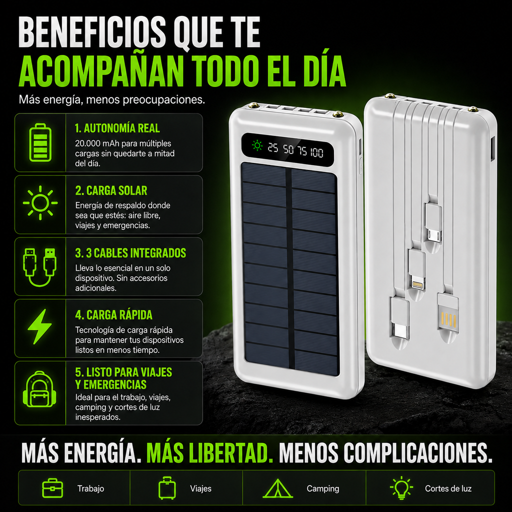 Power Bank Solar 3 en 1 — Energía Siempre Contigo