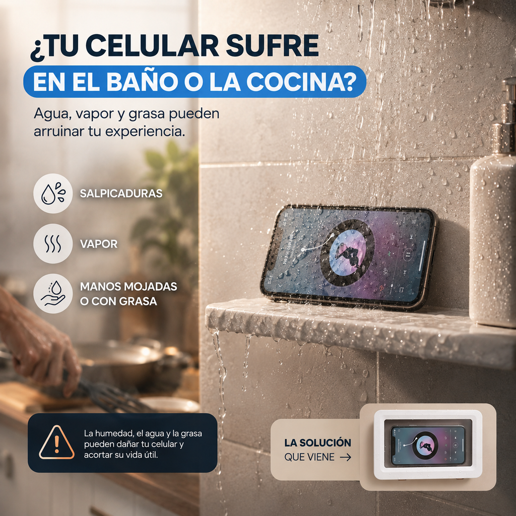 Soporte Impermeable de Pared para Celular — Ducha, Baño y Cocina