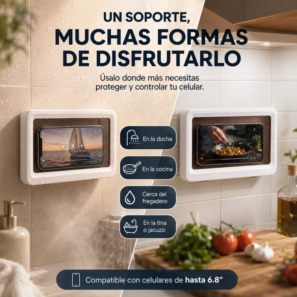 Soporte Impermeable de Pared para Celular — Ducha, Baño y Cocina