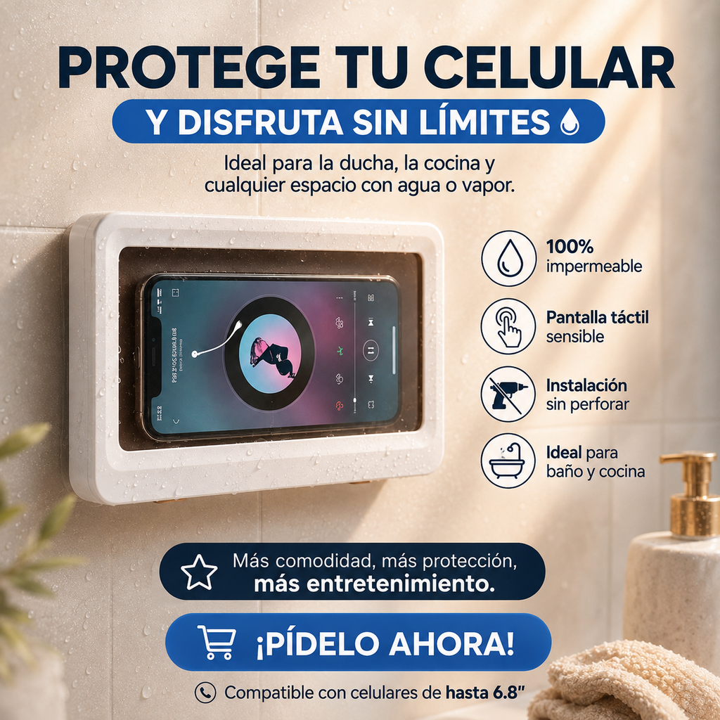 Soporte Impermeable de Pared para Celular — Ducha, Baño y Cocina