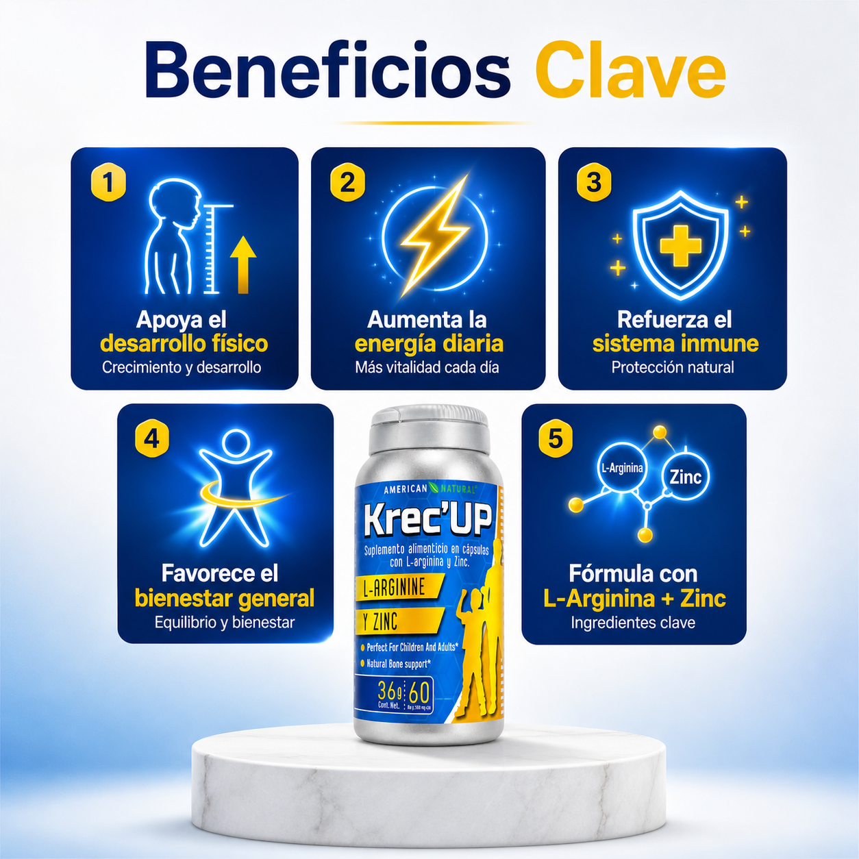 Krec’UP™ – Suplemento Nutricional para Crecimiento y Desarrollo | Oferta Especial 1 o 2 Frascos (Tratamiento Completo de 2 Meses)